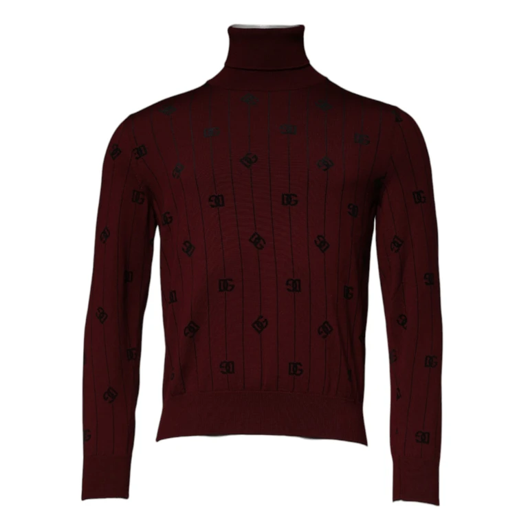 Dolce & Gabbana Maroon Monogram Turtleneck Pullover Sweater Virgin Wool Clothing - Men