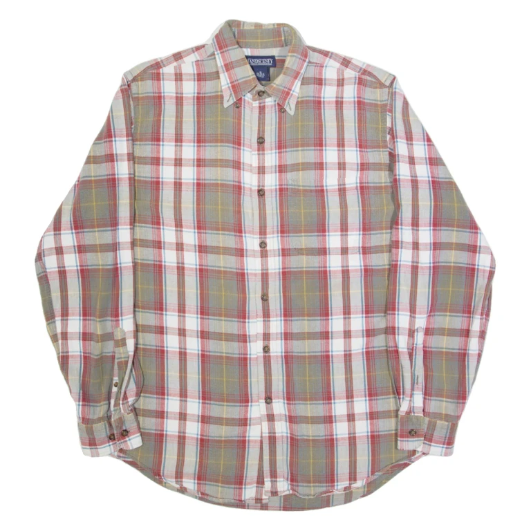 LANDS END Mens Shirt Red Plaid Long Sleeve M