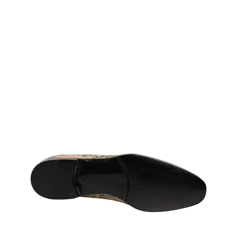 Dolce & Gabbana Beige Sequin Embroidery Dress Loafers Shoes Leather - Men