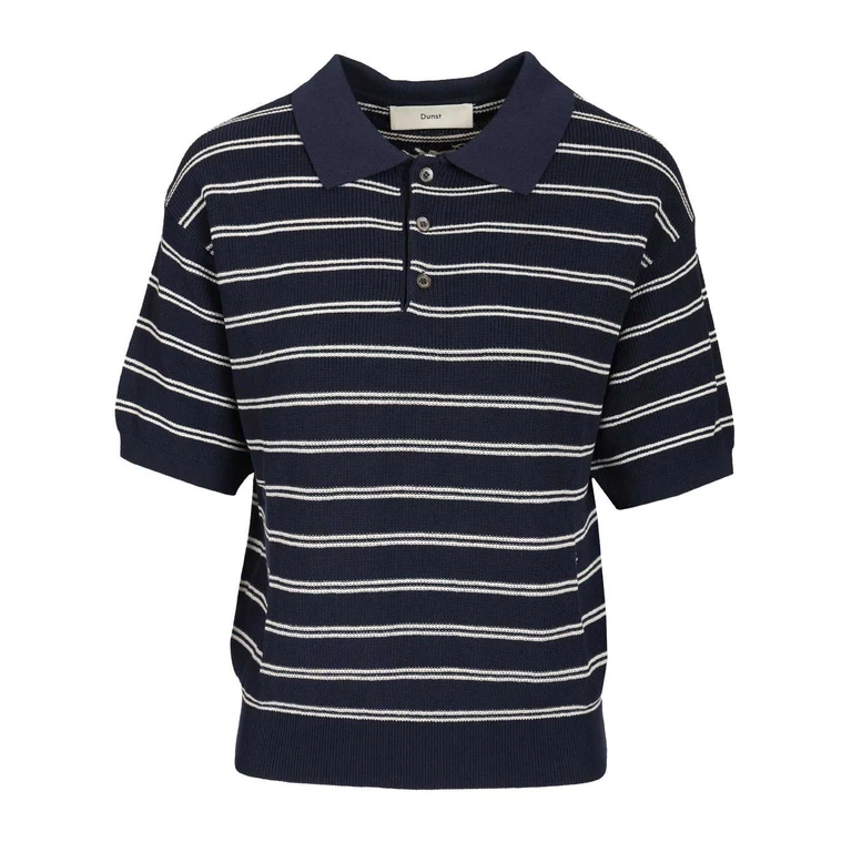 Dunst UNISEX STRIPED POLO KNIT Blue Shell: Cotton Shirt - Women