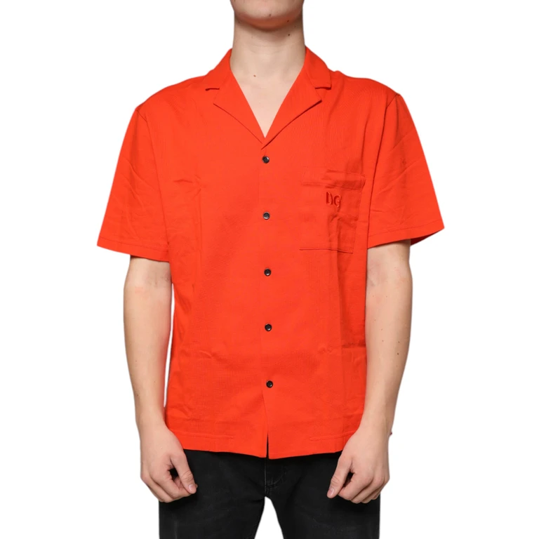 Dolce & Gabbana Orange Cotton Button Down Casual Polo Shirt - Men