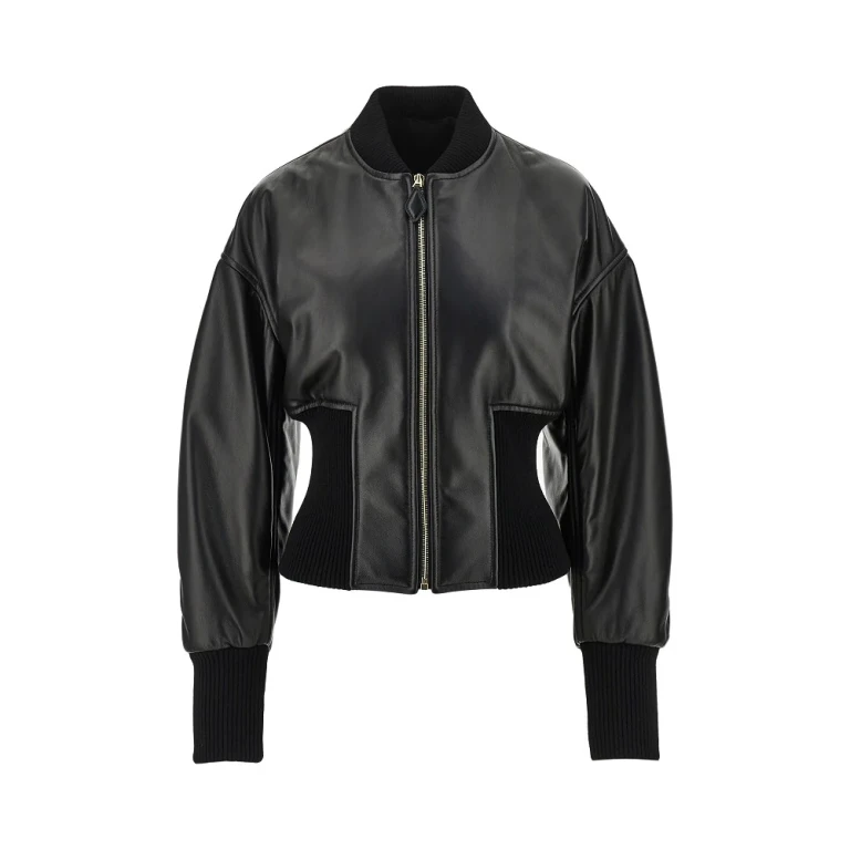 Leather cinched bomber jacket Woman 38