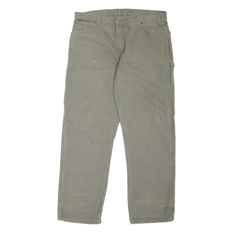 DICKIES Carpenter Workwear Mens Trousers Green Relaxed Straight W38 L32