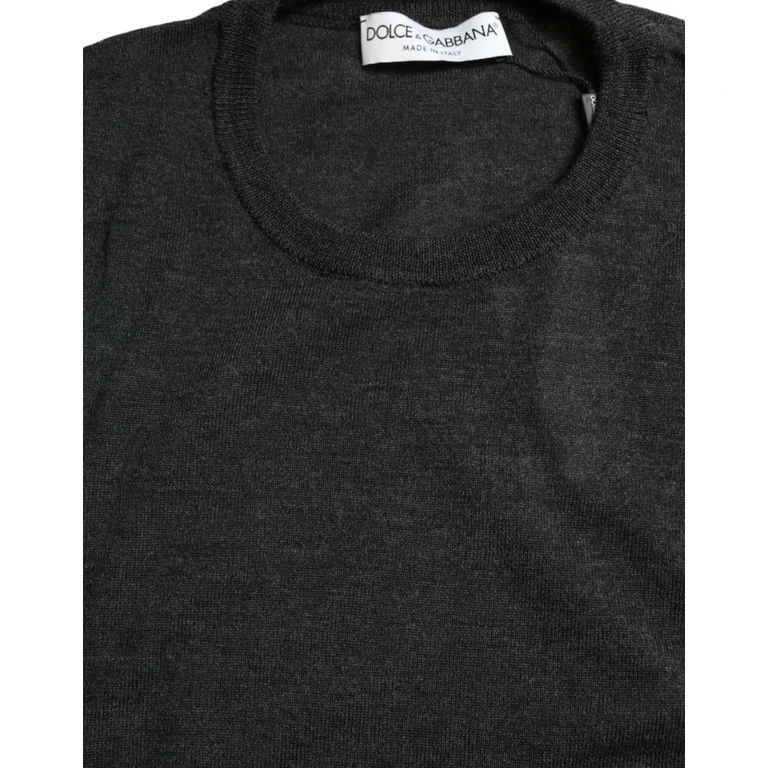 Dolce & Gabbana Gray Wool Round Neck Pullover Sweater Clothing - Men