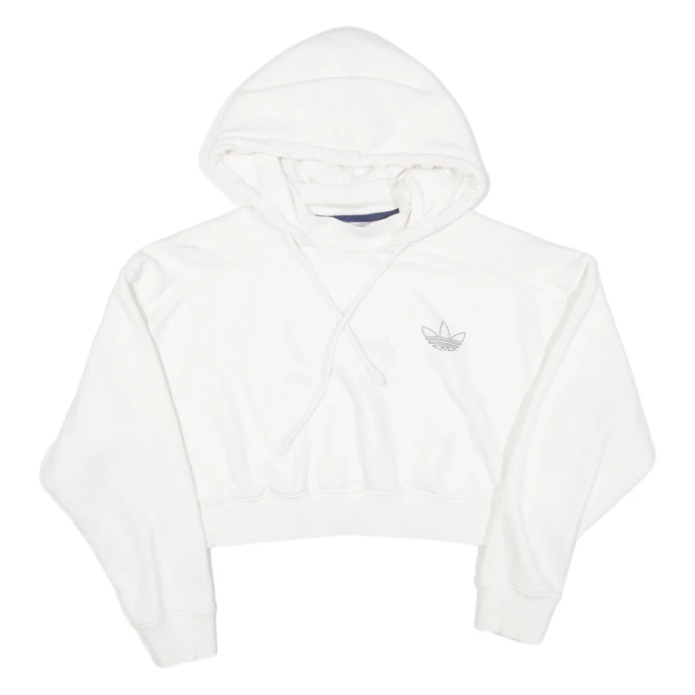 ADIDAS Cropped Womens White Hoodie UK 12