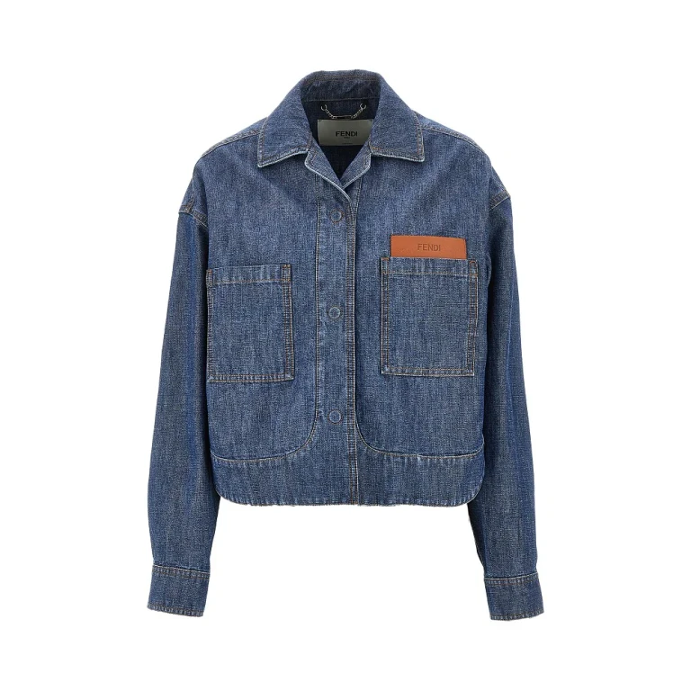 Chambray short jacket with leather pocket Woman 40