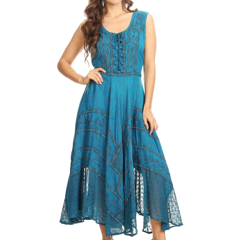 Sakkas Kevina Stonewashed Rayon Embroidered Dress