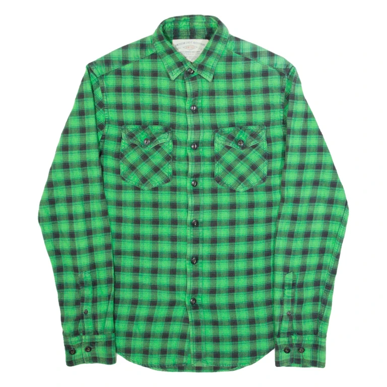 AMERICAN EAGLE Mens Shirt Green Check Long Sleeve XS