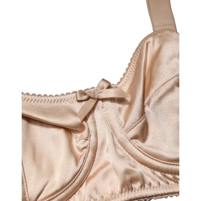 Beige Semi-Pad Underwire Balconette Bra Underwear Elastane Silk Clothing - Women