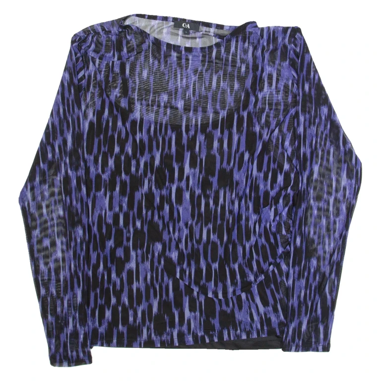 C&A Womens Printed Top Blue Long Sleeve Animal Print L