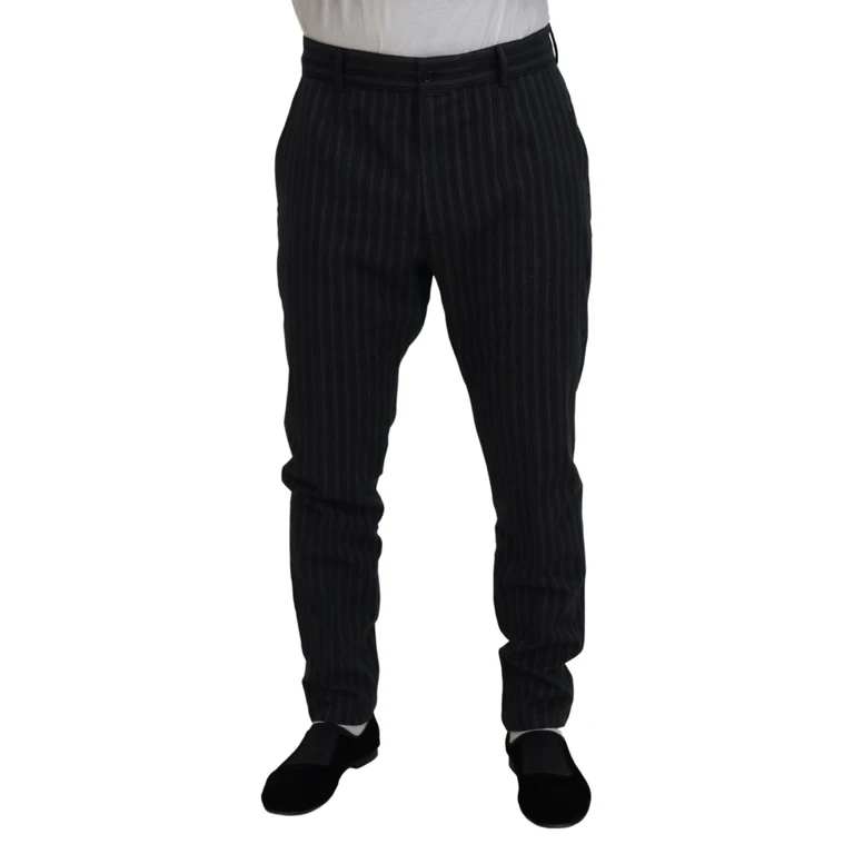 Dolce & Gabbana Dark Gray Stripes Chino Dress Pants Cotton Virgin Wool Elastane - Men
