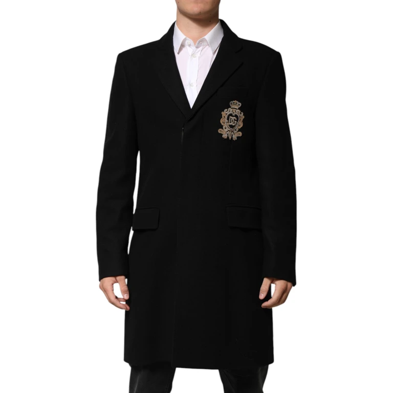 Dolce & Gabbana Black Heraldic Patch Single Breasted Jacket Nylon Virgin Wool Clothing - Men