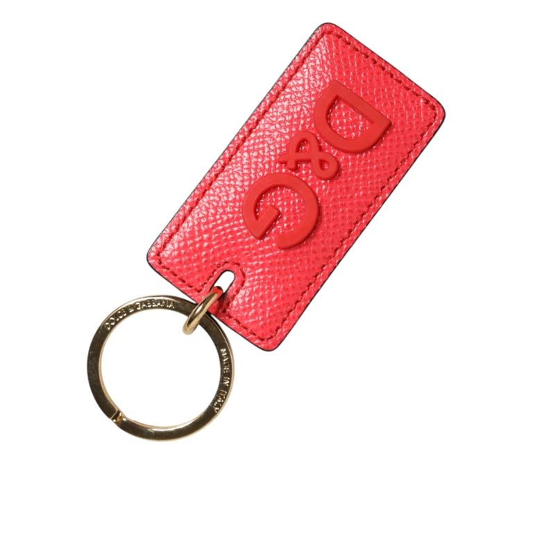 Dolce & Gabbana Red Calf Leather Logo Metal Ring Men Keychain Keyring 100lf - Unisex
