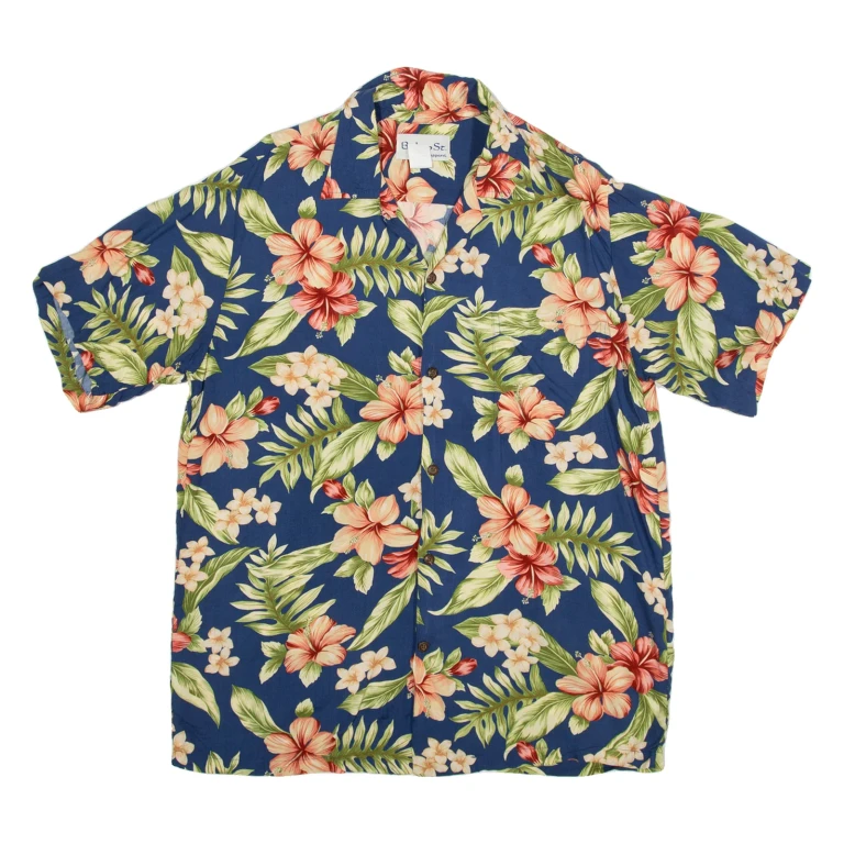 BISHOP Mens Hawaiian Shirt Blue Floral S