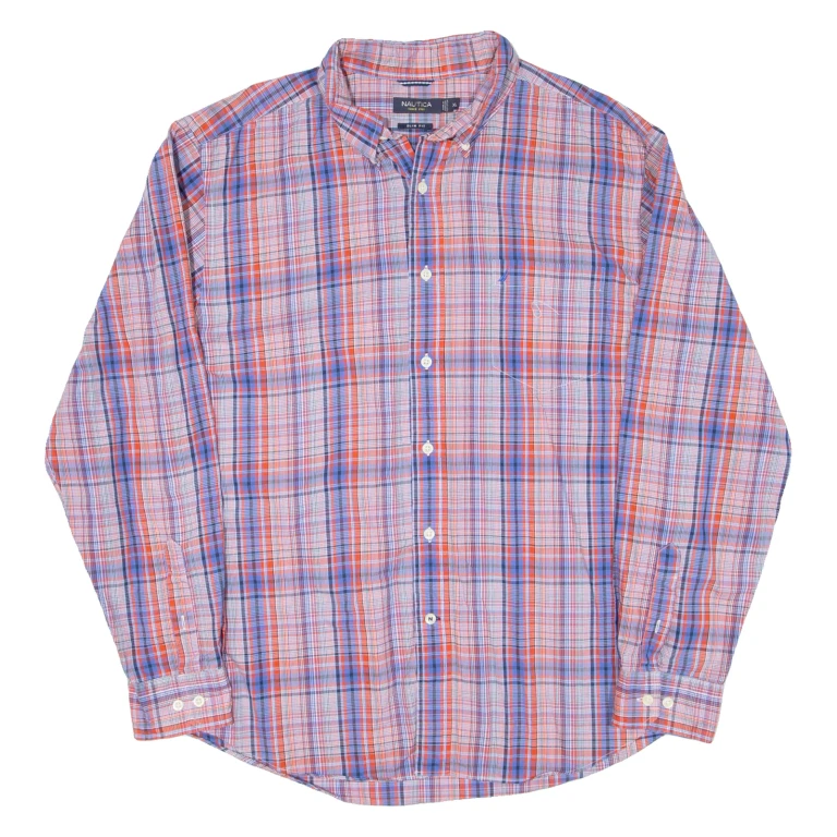 NAUTICA Slim Fit Mens Shirt Red Check Long Sleeve XL