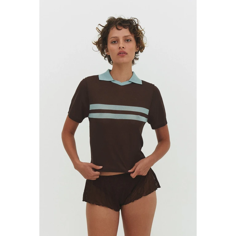 Araci Knit Polo Top in Cocoa Cream