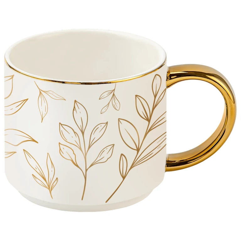Gold Leaves 14 oz Gold Handle Coffee Mug