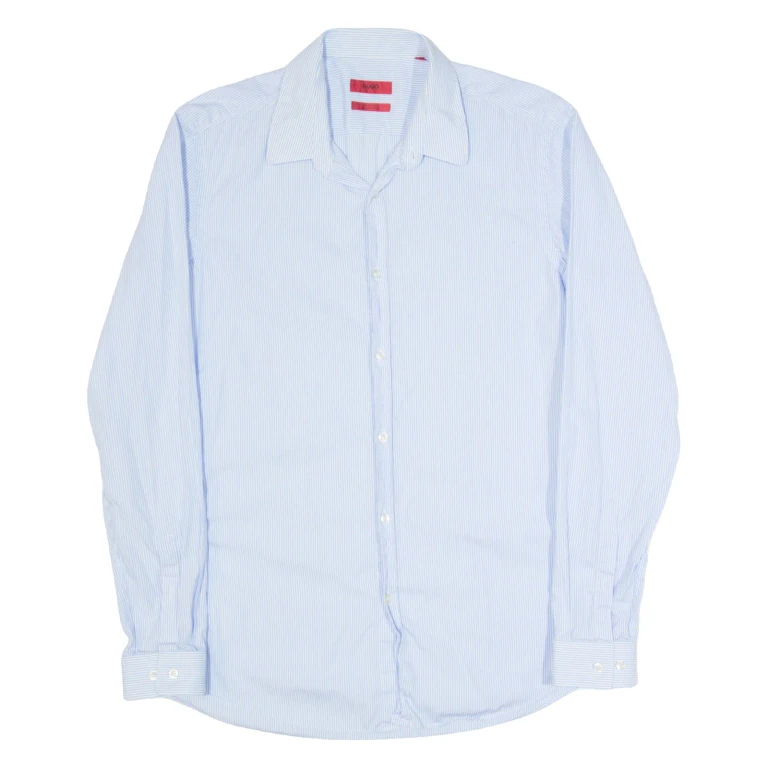 HUGO BOSS Slim Fit Mens Shirt Blue Striped Long Sleeve M