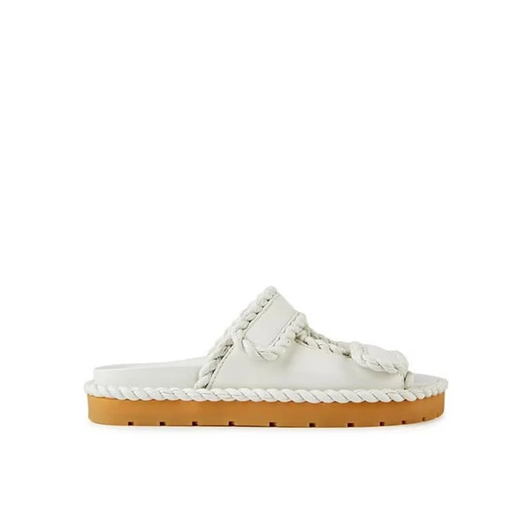 Bottega Veneta White Lamb Leather Flat Sandals - Women