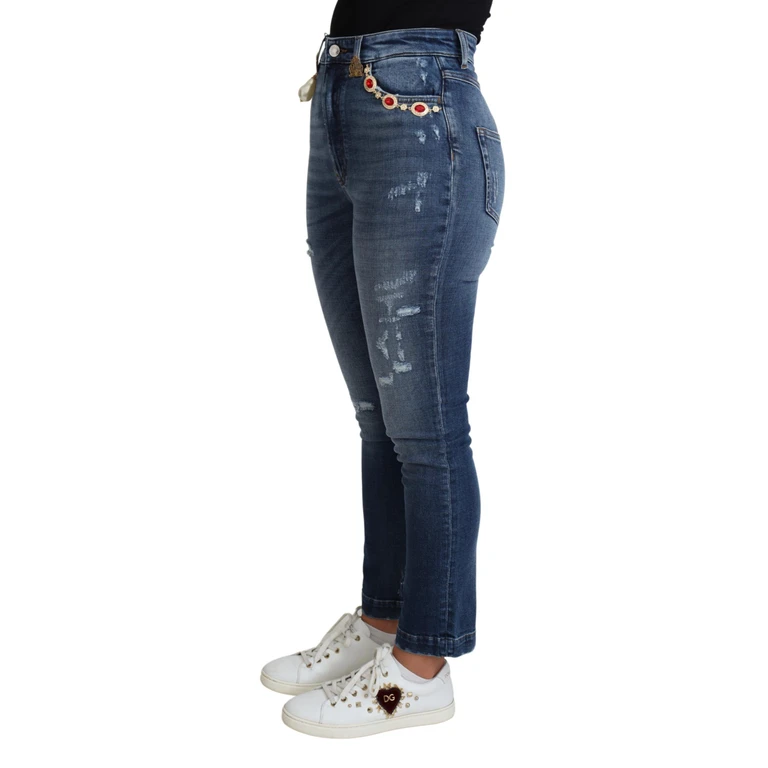 Dolce & Gabbana Blue Embellished Skinny Trouser Cotton Jeans Elastane - Women