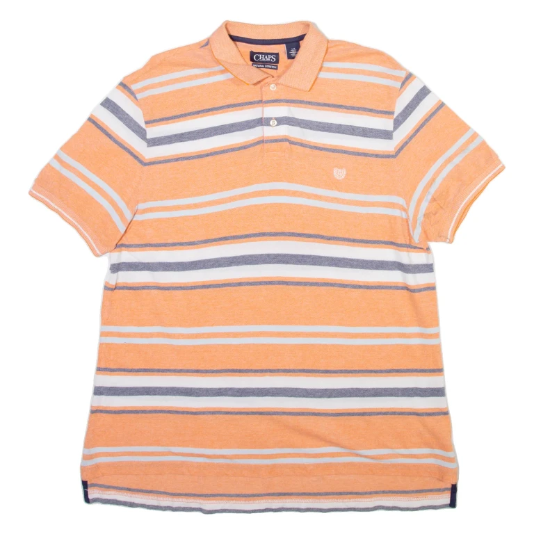 CHAPS Mens Polo Shirt Orange Striped L