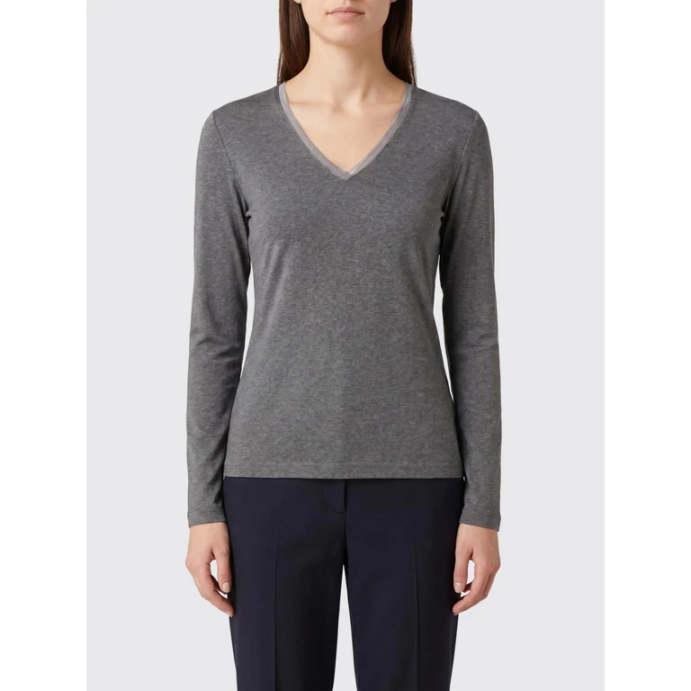 Long-Sleeved V-Neck T-shirt in Cotton with Contrast Trims (JED216F604L9078132)