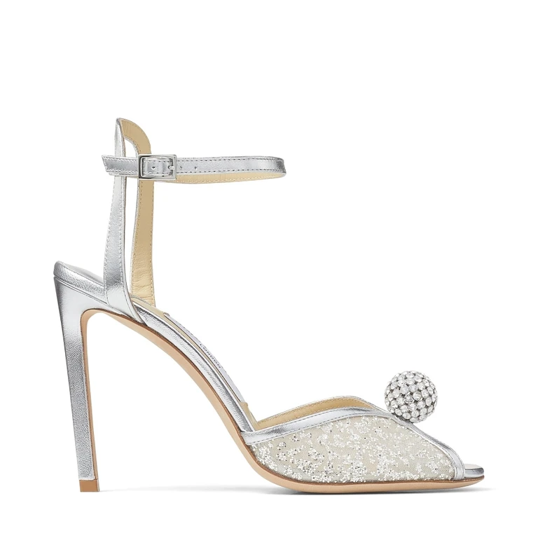 Sacora 100mm Glitter Tule Heel Sandals, Brand Size 34.5 ( US Size 4.5 )