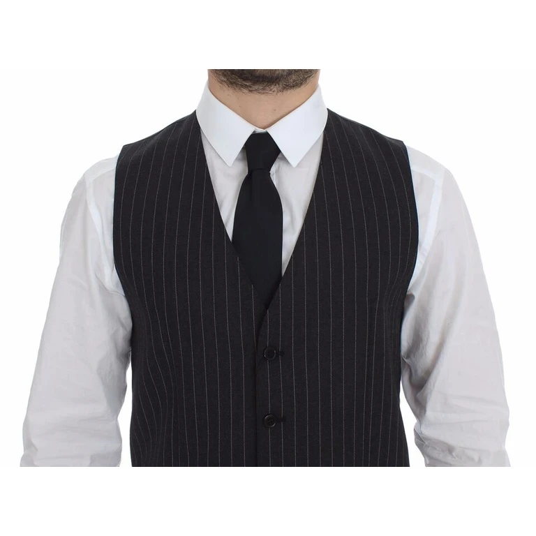 Dolce & Gabbana Gray Striped Wool Logo Vest Gilet Weste Clothing - Men