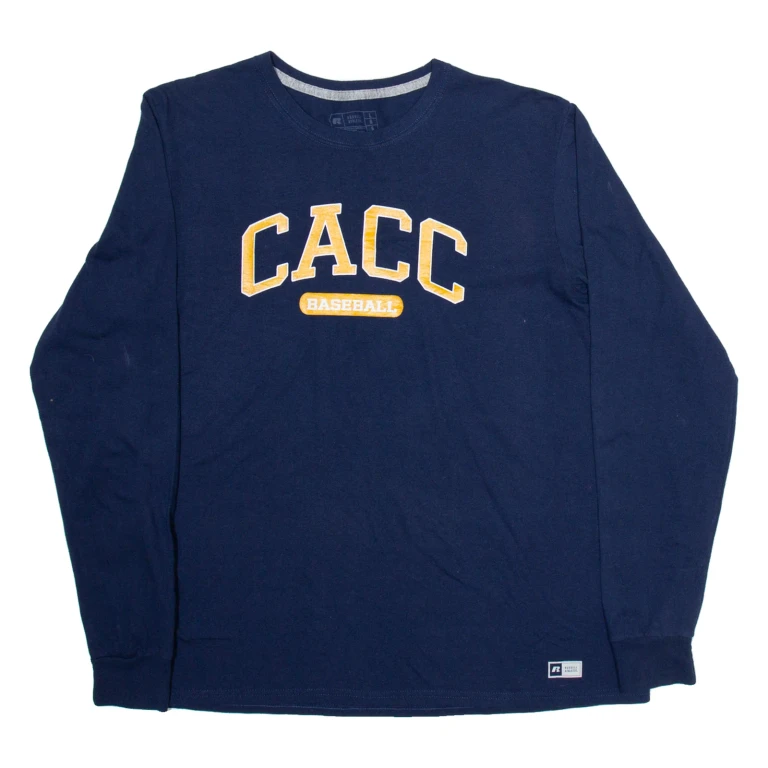 RUSSELL ATHLETIC CACC Baseball Mens T-Shirt Blue Long Sleeve USA L