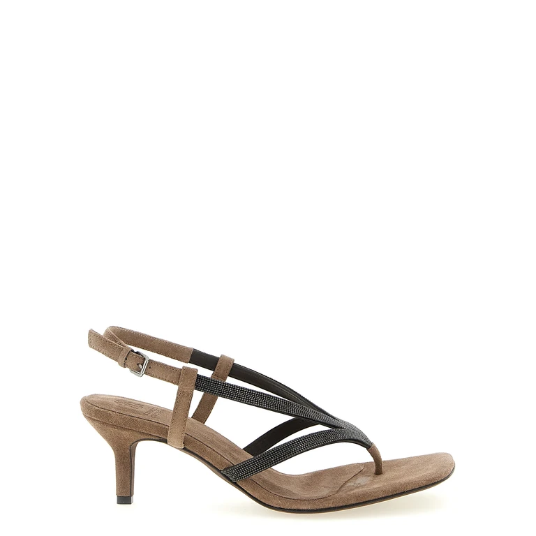 Brunello Cucinelli Beige Lamb Leather Flat Sandals - Women