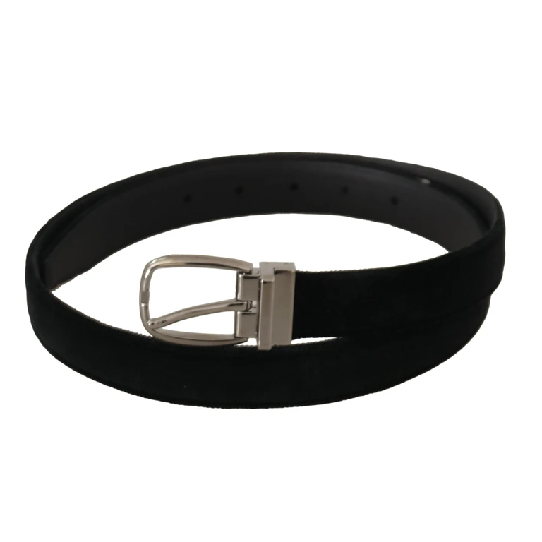 Dolce & Gabbana Black Classic Velvet Silver Tone Metal Buckle Belt - Men