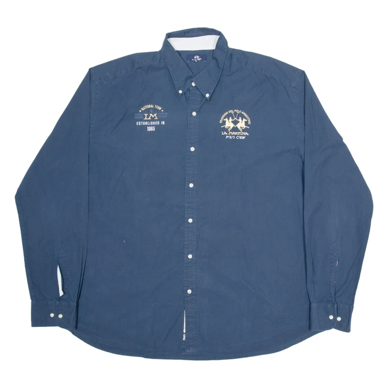 LA MARTINA Mens Plain Shirt Blue Long Sleeve 4XL