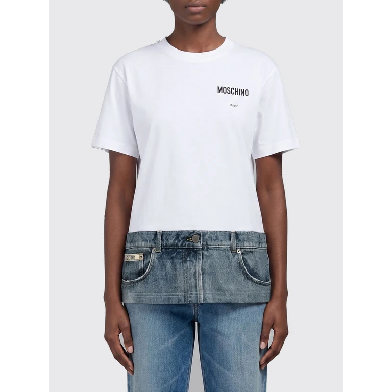 Abstract Logo Cotton T-shirt with Dropped Shoulders (072305411001)