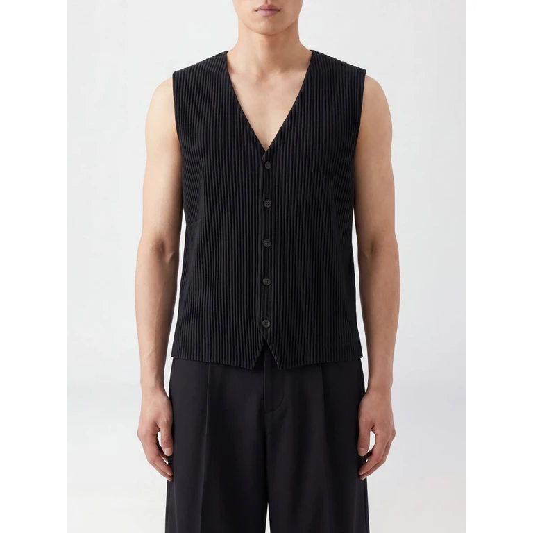 HOMME PLISSE' ISSEY MIYAKE Homme Plissé Issey Miyake Slim Fit Pleated V-Neck Tailored Waistcoat (HP67JE51115)