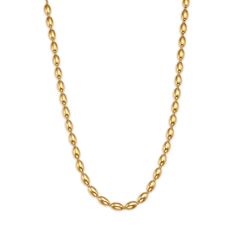 14K Yellow Gold Oval Bead Necklace, 18