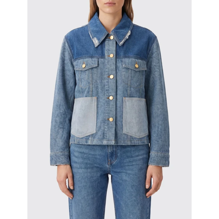 GANNI Cropped Patchwork Denim Jacket in Cotton Denim (A1010180567)