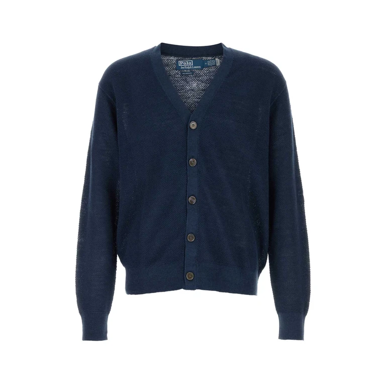 Polo Ralph Lauren Navy Blue Linen Cardigan 001 Exterior: Maglieria - Men