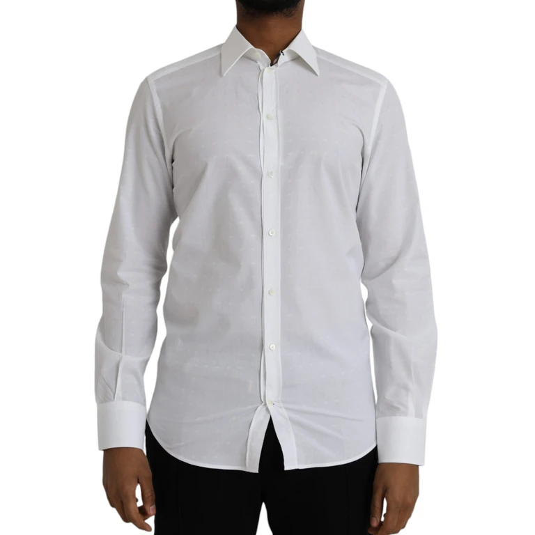 Dolce & Gabbana White Logo Cotton Men Dress Gold Shirt - Men
