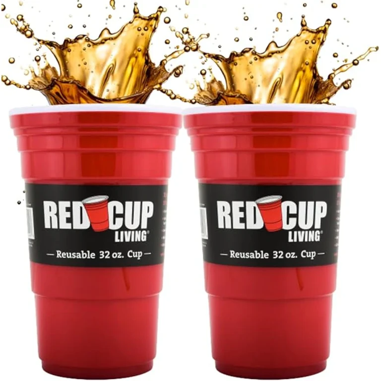 32Oz Tumbler Cups Set of 2, Insulated Reusable Plastic Drinking Glasses, Summer Cup, Beer Stein, Travel Coffee Tumbler for Hot & Cold Drinks, Water Container, Kitchen Cup, Gifts for Men & Women