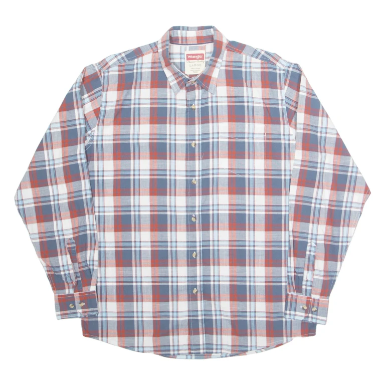 WRANGLER Mens Shirt Blue Check Long Sleeve L