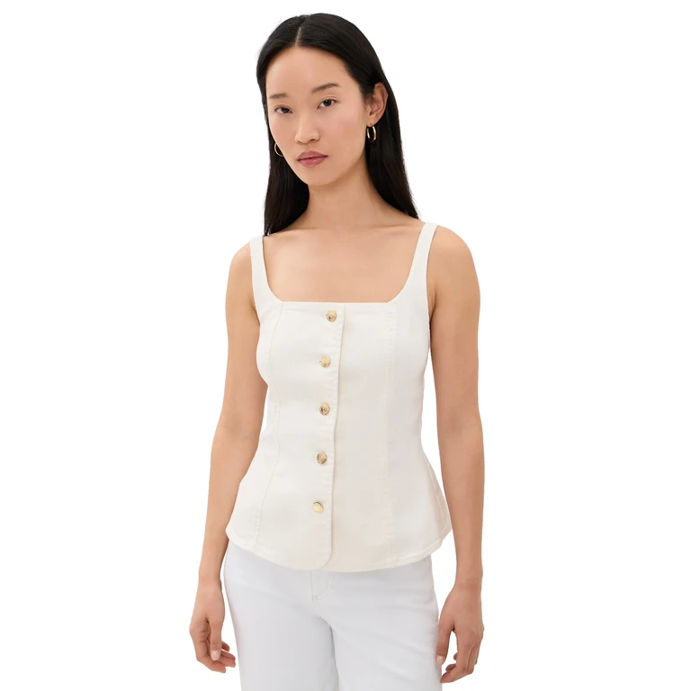 Good American Sleeveless Denim Button Front Top Cotton White XL