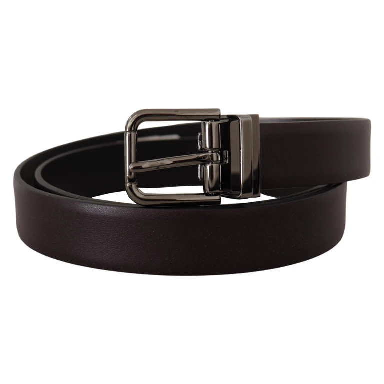 Dolce & Gabbana Dark Purple Leather Box Borchia Metal Buckle Belt Brown - Men