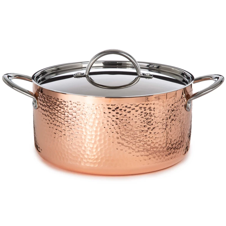 Vintage Tri-Ply Copper 9.5" Stockpot 5.75qt. with Lid, Hammered