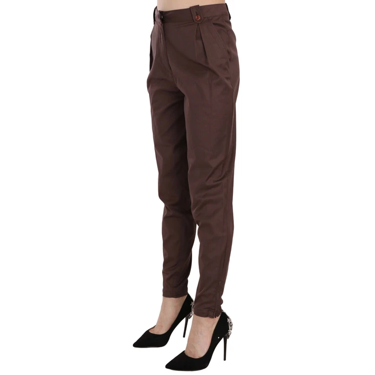 Just Cavalli Brown High Waist Tapered Formal Trousers Pants Cotton Elastane - Women