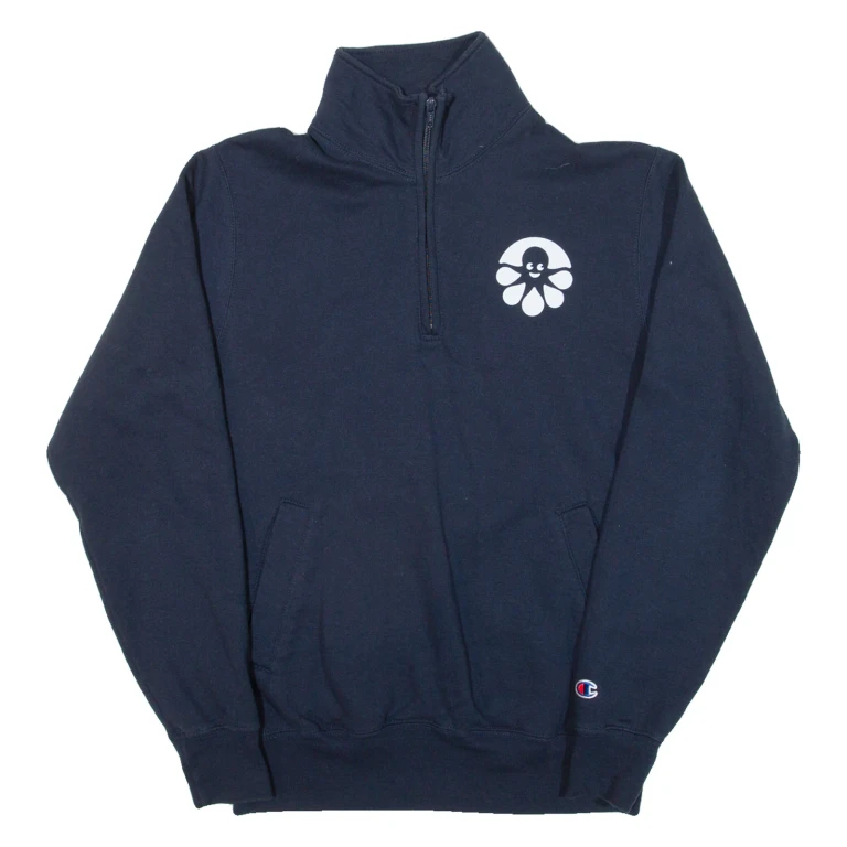 CHAMPION Mens Sweatshirt Blue 1/4 Zip S