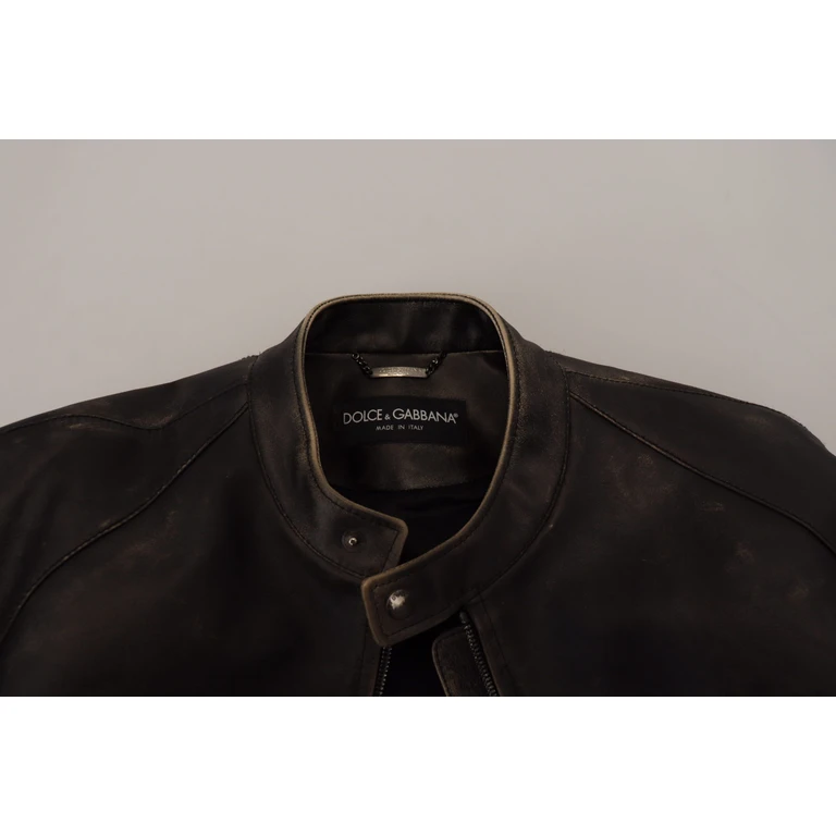 Dolce & Gabbana Black Leather Zipper Biker Coat Jacket Clothing - Men