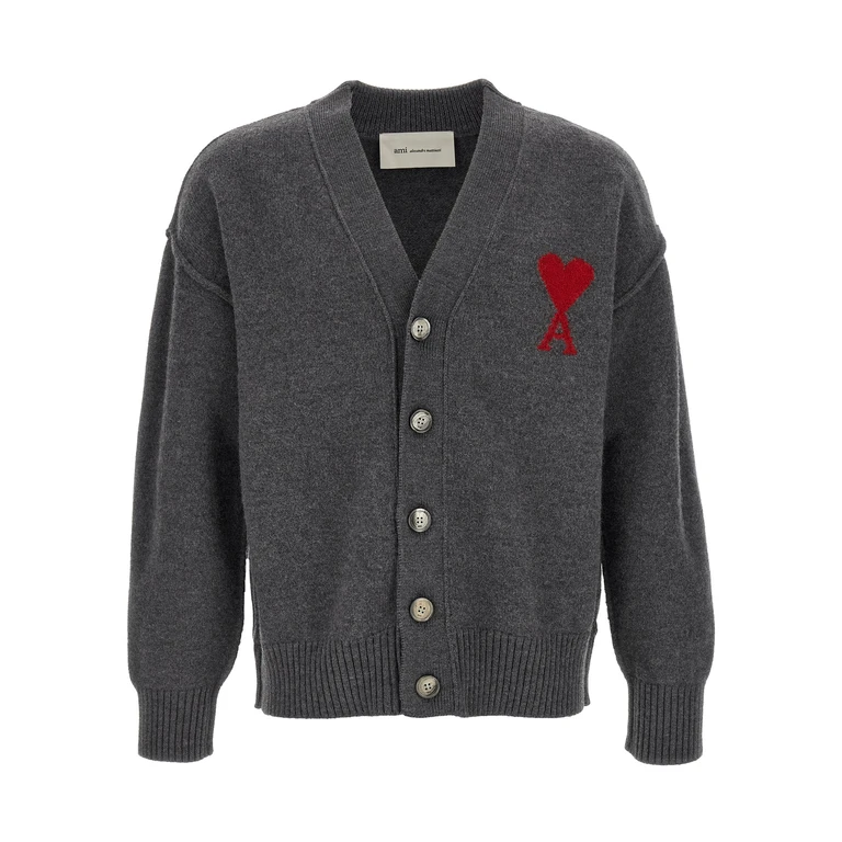 AMI Paris Gray Wool Cardigan Clothing - Men