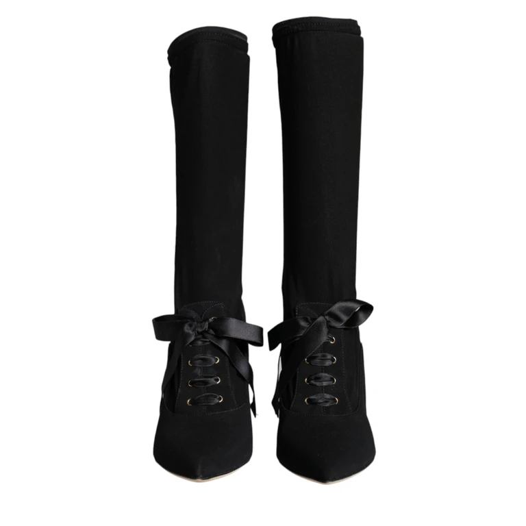 Dolce & Gabbana Black Stiletto Heels Mid Calf Boots Shoes Viscose Elastane - Women