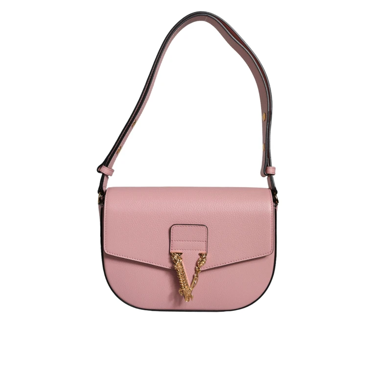 Versace Pink Grainy Calf Leather Logo Crossbody Shoulder Bag - Women