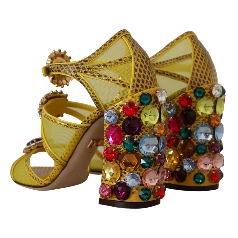 Dolce & Gabbana Yellow Leather Crystal Ayers Sandals Shoes - Women